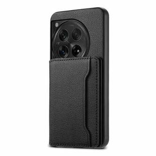 For OnePlus 12 Calf Texture Card Bag Design Full Coverage Phone Case(Black)