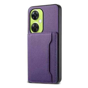 For OnePlus Nord CE 3 Lite Calf Texture Card Bag Design Full Coverage Phone Case(Purple)