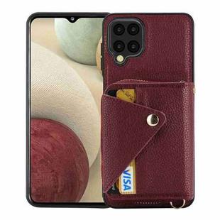 For Samsung Galaxy A22 4G Crossbody Zipper Card Bag RFID Anti-theft Phone Case(Wine Red)