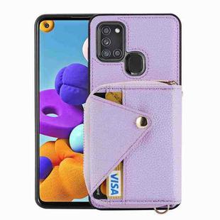 For Samsung Galaxy A21s Crossbody Zipper Card Bag RFID Anti-theft Phone Case(Purple)