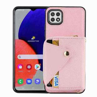 For Samsung Galaxy A22 5G Crossbody Zipper Card Bag RFID Anti-theft Phone Case(Pink)