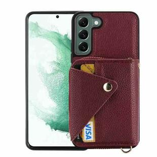 For Samsung Galaxy S22+ 5G Crossbody Zipper Card Bag RFID Anti-theft Phone Case(Wine Red)