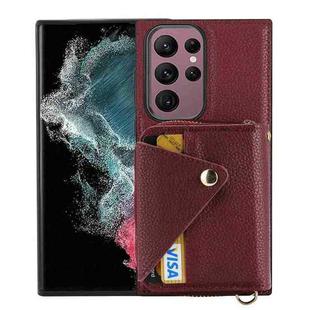 For Samsung Galaxy S22 Ultra 5G Crossbody Zipper Card Bag RFID Anti-theft Phone Case(Wine Red)