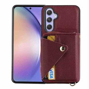 For Samsung Galaxy S21 FE 5G Crossbody Zipper Card Bag RFID Anti-theft Phone Case(Wine Red)