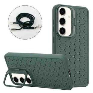 For Samsung Galaxy S24+ 5G Honeycomb Radiating Lens Holder Magsafe Phone Case with Lanyard(Green)