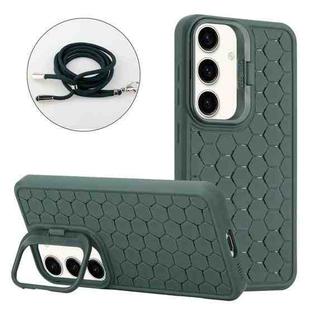 For Samsung Galaxy S23 FE 5G Honeycomb Radiating Lens Holder Magsafe Phone Case with Lanyard(Green)