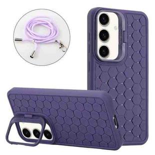 For Samsung Galaxy S23 FE 5G Honeycomb Radiating Lens Holder Magsafe Phone Case with Lanyard(Purple)