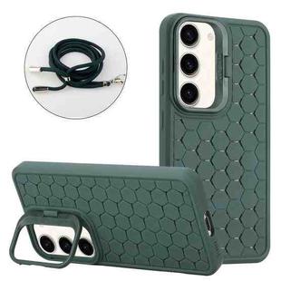 For Samsung Galaxy S23 5G Honeycomb Radiating Lens Holder Magsafe Phone Case with Lanyard(Green)