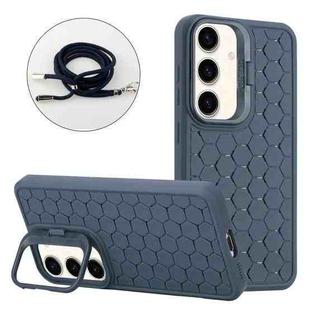 For Samsung Galaxy A05s EU Edition Honeycomb Radiating Lens Holder Magsafe Phone Case with Lanyard(Blue)