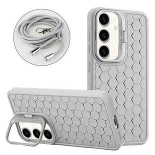 For Samsung Galaxy A54 5G Honeycomb Radiating Lens Holder Magsafe Phone Case with Lanyard(Grey)