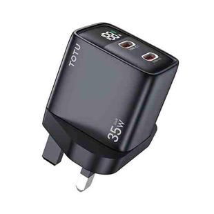 TOTU 35W GaN Dual USB-C/Type-C Smart Digital Display Charger, Plug:UK Plug(Black)