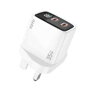 TOTU 35W GaN Dual USB-C/Type-C Smart Digital Display Charger, Plug:UK Plug(White)