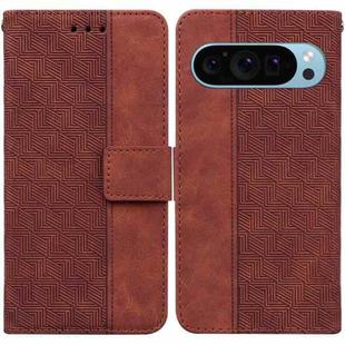 For Google Pixel 9 Geometric Embossed Leather Phone Case(Brown)