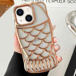 For iPhone 13 Mermaid Shape Embossed Electroplated TPU Phone Case(Gold)
