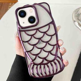 For iPhone 13 Mermaid Shape Embossed Electroplated TPU Phone Case(Dark Purple)
