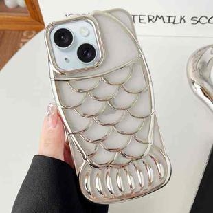 For iPhone 15 Mermaid Shape Embossed Electroplated TPU Phone Case(Silver)