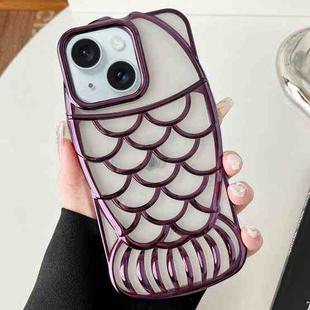 For iPhone 15 Mermaid Shape Embossed Electroplated TPU Phone Case(Dark Purple)
