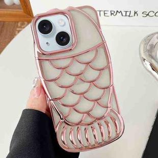For iPhone 15 Mermaid Shape Embossed Electroplated TPU Phone Case(Rose Gold)