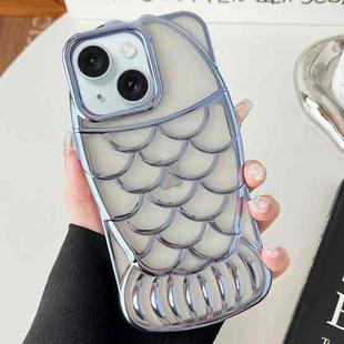 For iPhone 15 Mermaid Shape Embossed Electroplated TPU Phone Case(Blue)