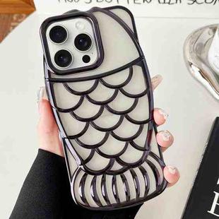 For iPhone 15 Pro Max Mermaid Shape Embossed Electroplated TPU Phone Case(Black)