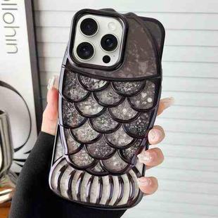 For iPhone 15 Pro Mermaid Shape Painted Paper Embossed Electroplated TPU Phone Case(Black)