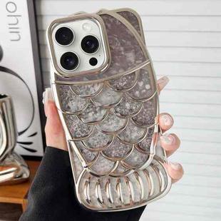 For iPhone 15 Pro Mermaid Shape Painted Paper Embossed Electroplated TPU Phone Case(Silver)