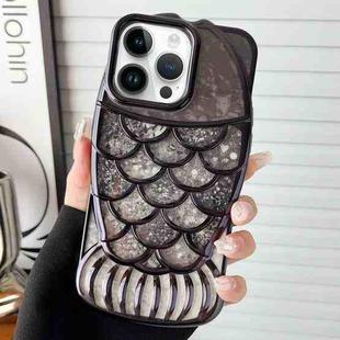 For iPhone 14 Pro Max Mermaid Shape Painted Paper Embossed Electroplated TPU Phone Case(Black)