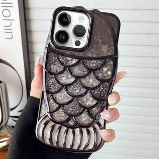 For iPhone 13 Pro Max Mermaid Shape Painted Paper Embossed Electroplated TPU Phone Case(Black)