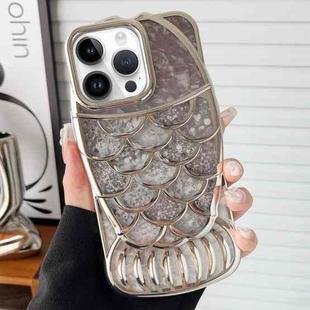For iPhone 13 Pro Max Mermaid Shape Painted Paper Embossed Electroplated TPU Phone Case(Silver)