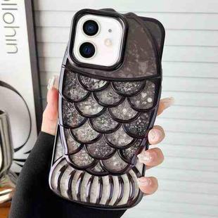 For iPhone 12 Mermaid Shape Painted Paper Embossed Electroplated TPU Phone Case(Black)