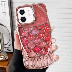For iPhone 12 Mermaid Shape Painted Paper Embossed Electroplated TPU Phone Case(Rose Gold)