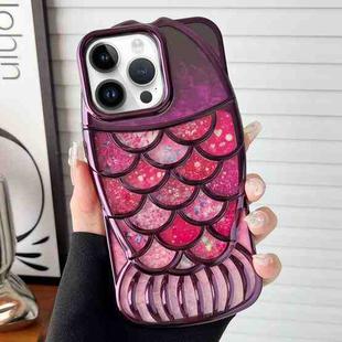 For iPhone 12 Pro Mermaid Shape Painted Paper Embossed Electroplated TPU Phone Case(Dark Purple)