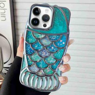 For iPhone 12 Pro Mermaid Shape Painted Paper Embossed Electroplated TPU Phone Case(Blue)