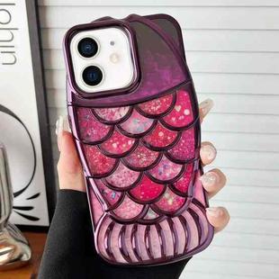 For iPhone 11 Mermaid Shape Painted Paper Embossed Electroplated TPU Phone Case(Dark Purple)