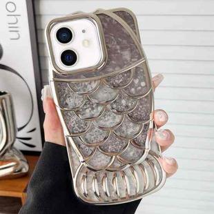 For iPhone 11 Mermaid Shape Painted Paper Embossed Electroplated TPU Phone Case(Silver)