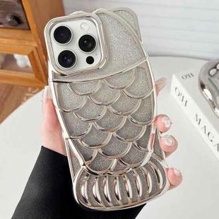 For iPhone 15 Pro Max Mermaid Shape Glitter Paper Embossed Electroplated TPU Phone Case(Silver)