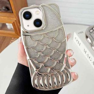 For iPhone 14 Mermaid Shape Glitter Paper Embossed Electroplated TPU Phone Case(Silver)