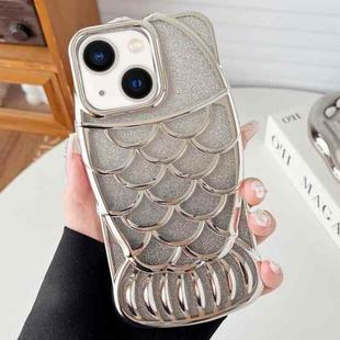 For iPhone 13 Mermaid Shape Glitter Paper Embossed Electroplated TPU Phone Case(Silver)