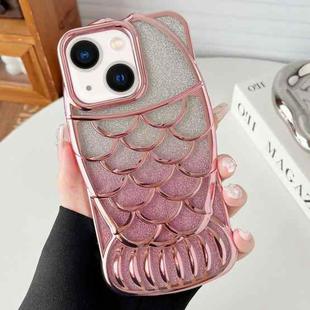 For iPhone 13 Mermaid Shape Glitter Paper Embossed Electroplated TPU Phone Case(Rose Gold)