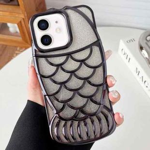 For iPhone 11 Mermaid Shape Glitter Paper Embossed Electroplated TPU Phone Case(Black)