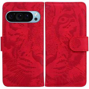 For Google Pixel 9 Tiger Embossing Pattern Flip Leather Phone Case(Red)