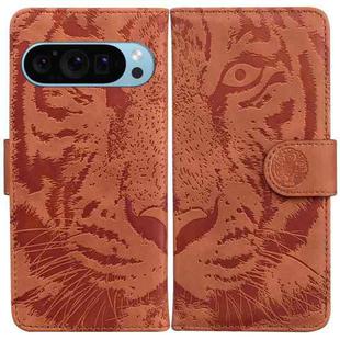 For Google Pixel 9 Tiger Embossing Pattern Flip Leather Phone Case(Brown)