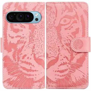 For Google Pixel 9 Tiger Embossing Pattern Flip Leather Phone Case(Pink)