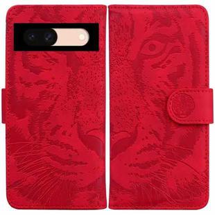 For Google Pixel 8a Tiger Embossing Pattern Flip Leather Phone Case(Red)