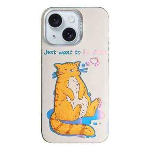 For iPhone 15 Colorful Pattern TPU + PC Phone Case(Cat)