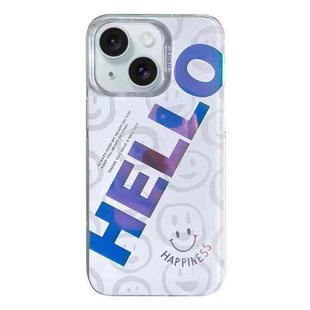 For iPhone 15 Colorful Pattern TPU + PC Phone Case(HELLO)