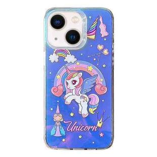 For iPhone 14 Colorful Pattern TPU + PC Phone Case(Rainbow Unicorn)