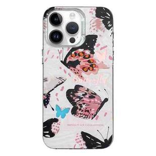 For iPhone 14 Pro Max Colorful Pattern TPU + PC Phone Case(Pink Butterflies)