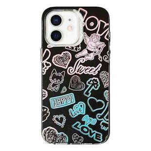 For iPhone 12 Colorful Pattern TPU + PC Phone Case(Graffiti Angel)