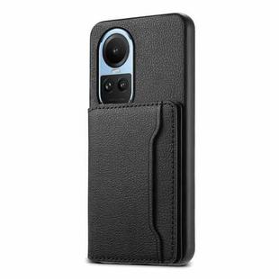 For OPPO Reno10 5G Global Calf Texture Card Bag Design Full Coverage Phone Case(Black)